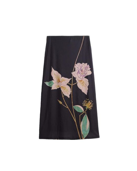 Desigual Black Long Printed Skirt