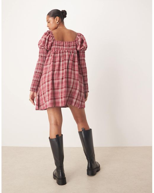 ASOS Asos Design Curve Square Neck Mixed Shirred Babydoll Mini Dress