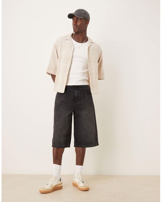 ASOS Natural Longer Length Denim Jort With Pleats for men