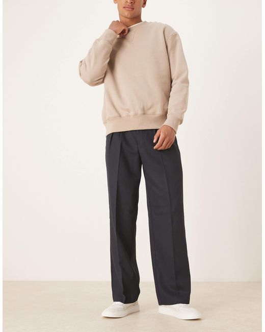 Pantalon habillé ample en laine mélangée à pli inversé et motif chevrons ASOS pour homme en coloris Blue