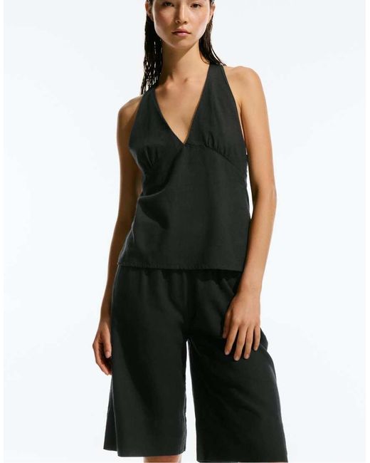 Pull&Bear Black Open-back Halter Top