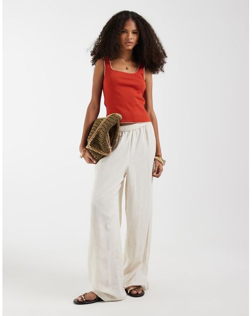 ASOS Red Ribbed Scoop Neck Vest With Blanket Stitch Detail