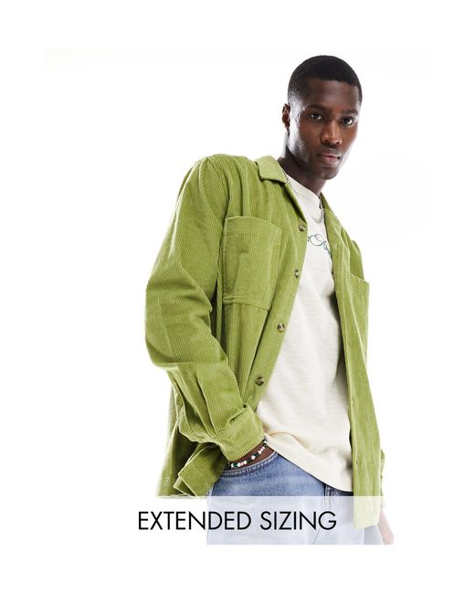 ASOS Green Cord Overshirt With Revere Collar for men