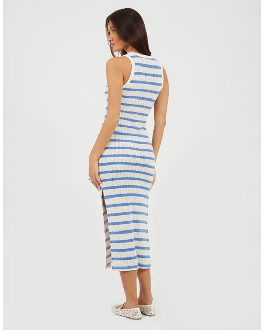 Brave Soul Blue Striped Sleeveless Knit Look Maxi Dress