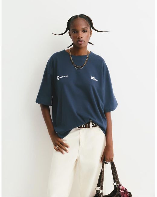 T-Shirt Sfocato Con Grafica Di Cuore di Pull&Bear in Blue