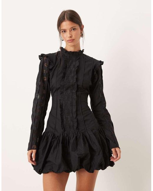ASOS Natural High Neck Dropped Waist Mini Dress With Ruffles And Puff Skirt