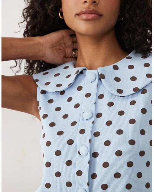 Miss Selfridge Blue Peter Pan Collar Button Through Tank