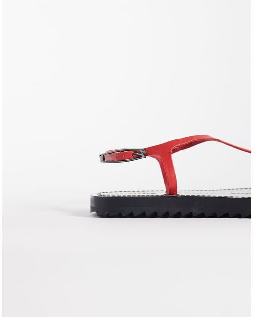ASOS Red Filomena Premium Whipstitch Skinny Toe Loop Sandal
