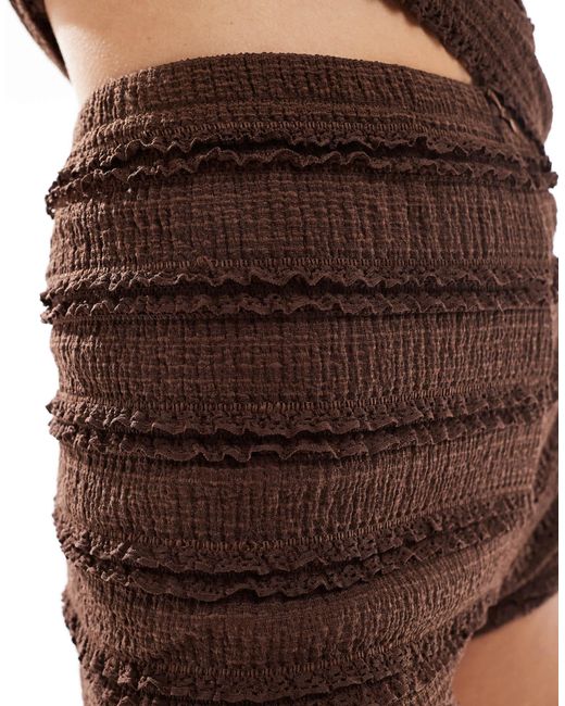 Miss Selfridge Brown Ruffle Detail Shorts