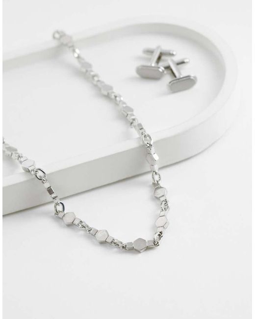 ASOS White Hexagon Link Chain Necklace for men