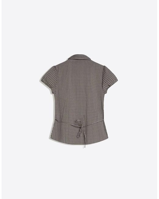 Bershka Brown Short Sleeve Poplin Shirt With Bow