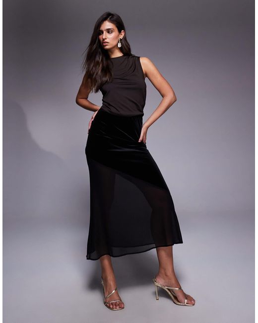 Jupe mi-longue en mousseline et velours New Look en coloris Blue