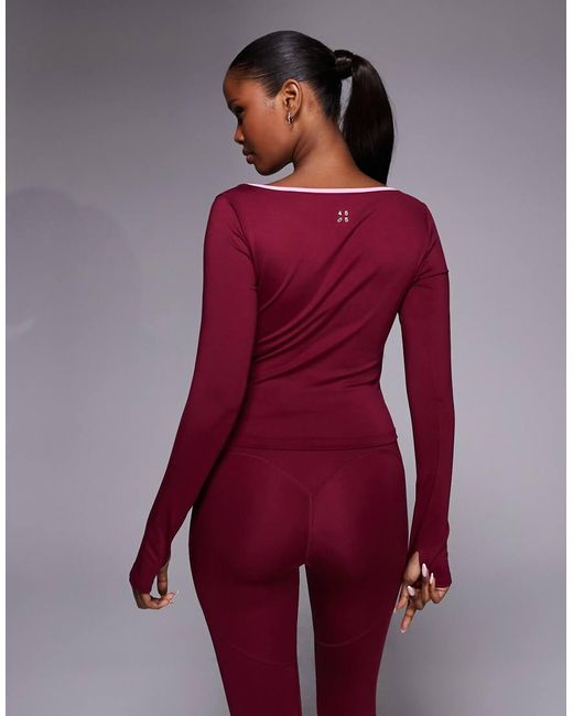 4505 Red Active Wrap V Neck Long Sleeve Top