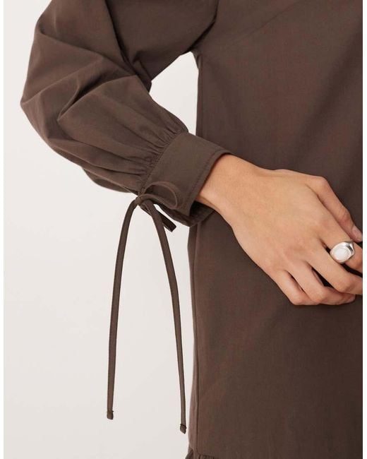 ASOS Brown Long Sleeved Tie Detail Maxi Shirt Dress