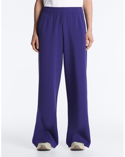 Oysho Blue Wide Straight-Leg Trousers With Modal