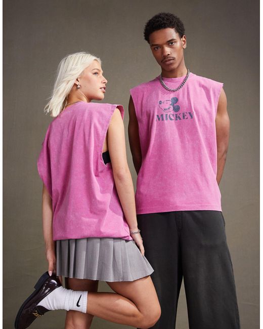 Camiseta rosa lavado unisex extragrande sin mangas con estampado ASOS de color Pink