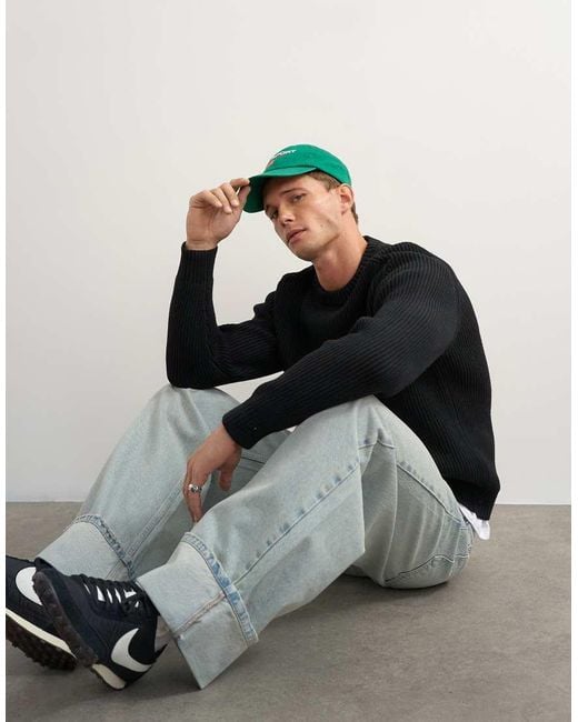 Topman Black Classic Fit Fisherman Knit Jumper for men