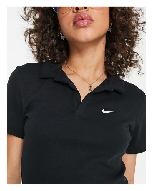 Nike Black Essential Mini Swoosh Short Sleeve Polo Top