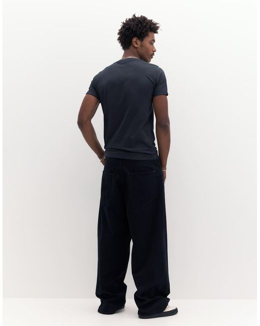 Pull&Bear Blue Basic Muscle Fit T-Shirt for men