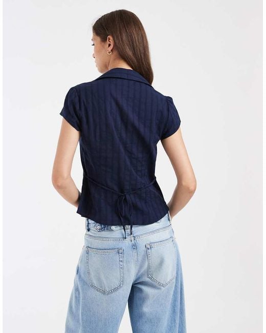 Hollister Blue Ruffle Front Short Sleeve Shirt