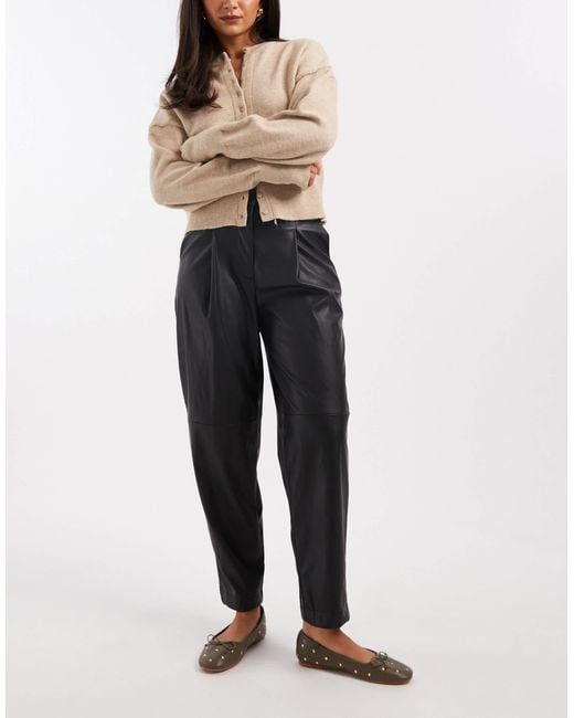 Miss Selfridge Black Faux Leather Barrel Leg Pants