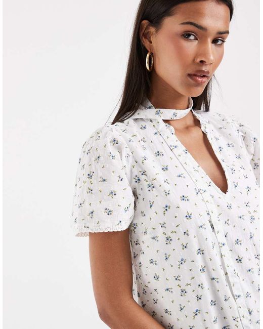 Vero Moda White Poplin Tie Waist Lace Trim Ruffle Hem Mini Dress