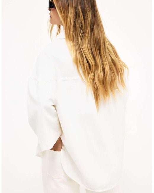 NA-KD White Oversized Short Sleeve Denim Shirt