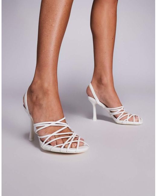 Public Desire White Scarlett Multi Strap Heeled Mule Sandal