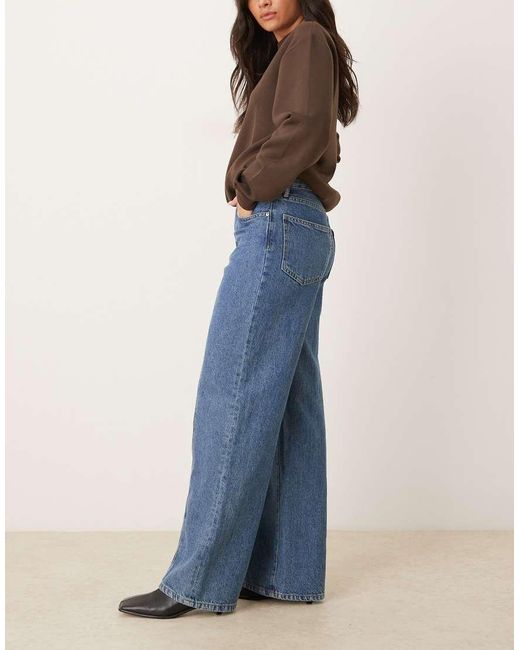 Gina Tricot Blue Wide Leg Front Seam Detail Jeans