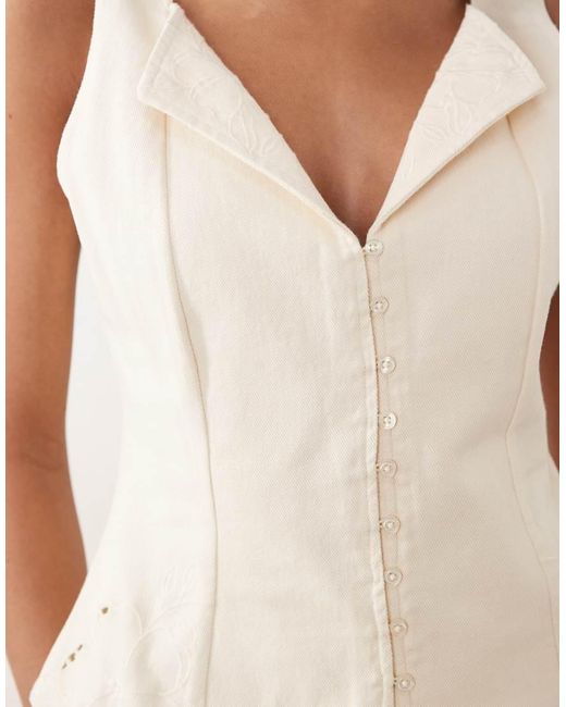 ASOS Natural Denim Embroidered Top