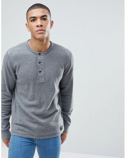 Abercrombie & Fitch Gray Waffle Henley Long Sleeve Top In Grey for men