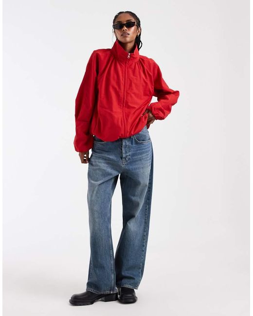 ASOS Red Oversized Bubble Hem Track Jacket