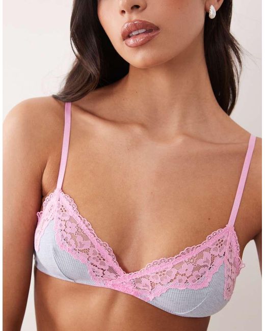 ASOS Multicolor Carmen Rib Triangle Bra With Lace Trim