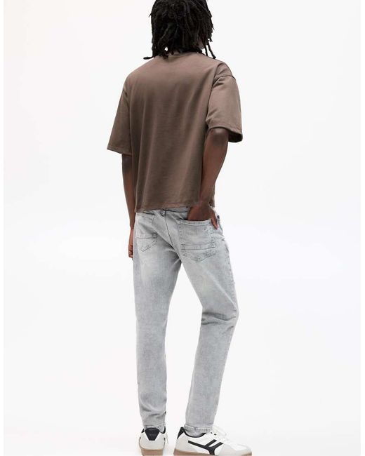Pull&Bear Gray Ripped Skinny Jeans for men
