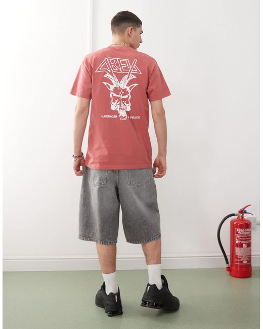 T- shirt avec logo et imprimé harbinger of peace au dos - minéral Obey pour homme en coloris Red