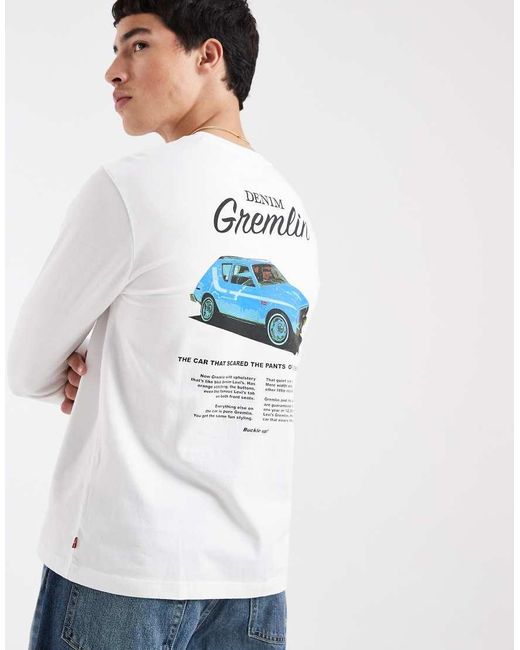 Levi's White Long Sleeve Car Graphic Back Print T-shirt for men