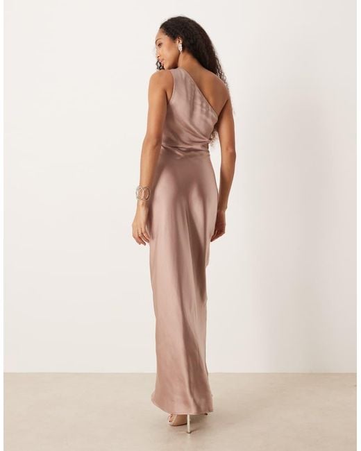 Pretty Lavish Natural Bridesmaids Juliet Satin Gathered One Shoulder Maxi Dress