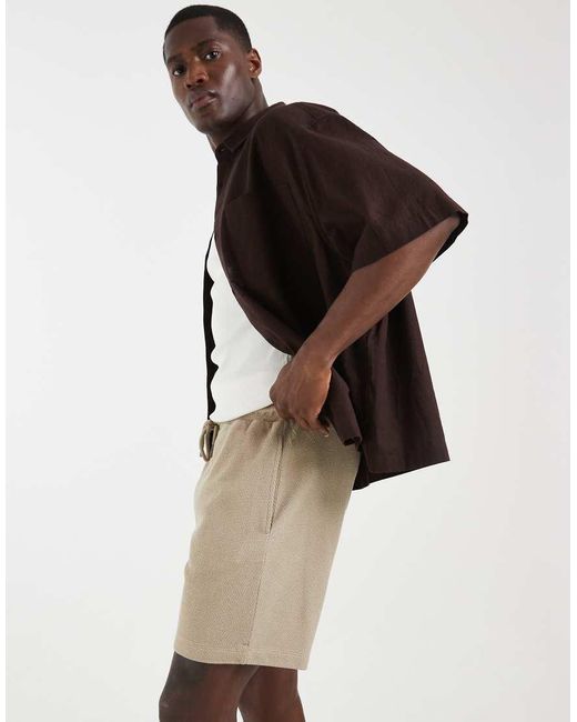 ASOS Natural Slim Textured Fit Jersey Short for men