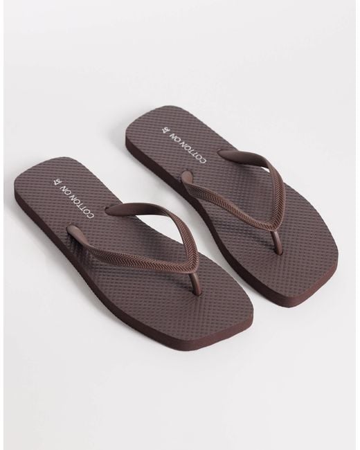 Cotton On Brown Square Toe Flip Flops