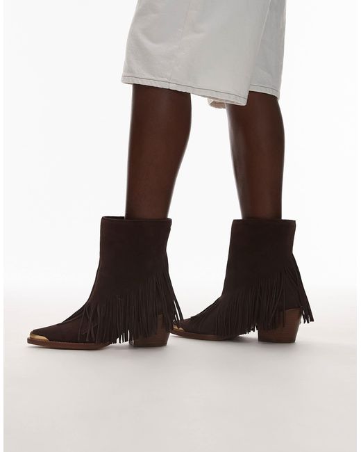 Jukeson - bottines en daim à franges style western - chocolat Bronx en coloris Black