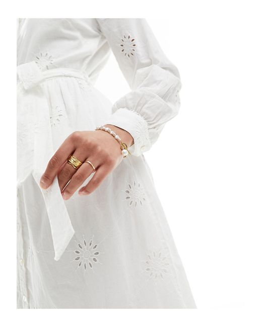 New Look White Broderie Detail Shirt Midi Dress