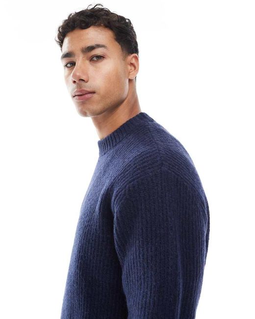 Jack & Jones Blue Oversize Thick Ribbed Jumper for men