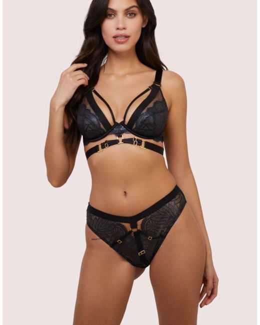 Playful Promises Black Tabitha Wet-Look Lace Plunge Bra