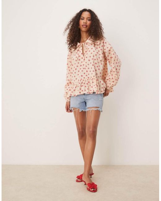 Glamorous Pink Collared Tie Neck Blouse