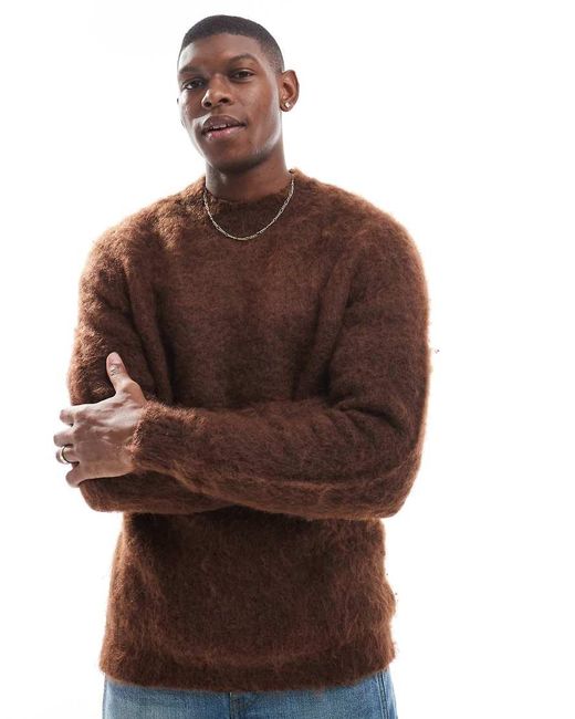 ASOS Brown Knitted Fluffy Jumper for men