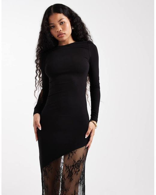 Noisy May Black Long Sleeve Maxi Dress With Lace Fishtail