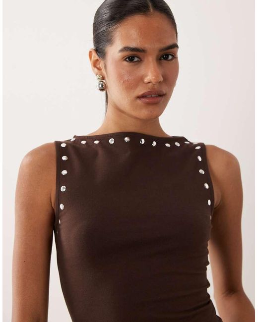 ASOS Brown Tank Top With Stud Details