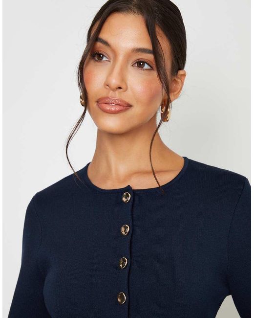 Threadbare Blue Cinched Knitted Button Up Cardigan