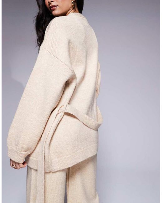 ASOS Natural Wrap Tie Front Knitted Cardigan Co Ord