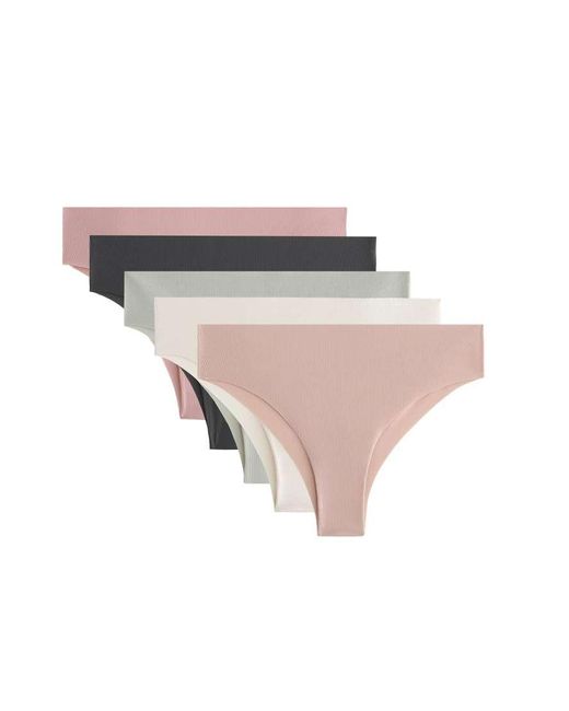 Oysho White 5 Laser-Cut Light Polyamide Blend Cheeky Brazilian Briefs